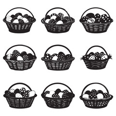 Easter Basket Silhouette Vector Illustration, Easter Eggs Vector Delightful Designs for Your Holiday Projects
