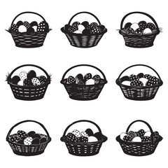 Easter Basket Silhouette Vector Illustration, Easter Eggs Vector Delightful Designs for Your Holiday Projects