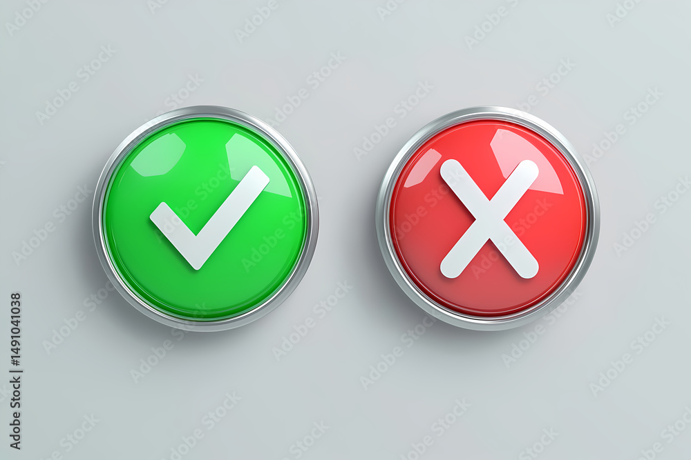Poster right and wrong choice buttons showing approval or rejection