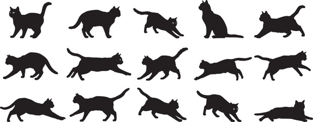 Black cat silhouette vector set for halloween and pet designs with different poses and actions art