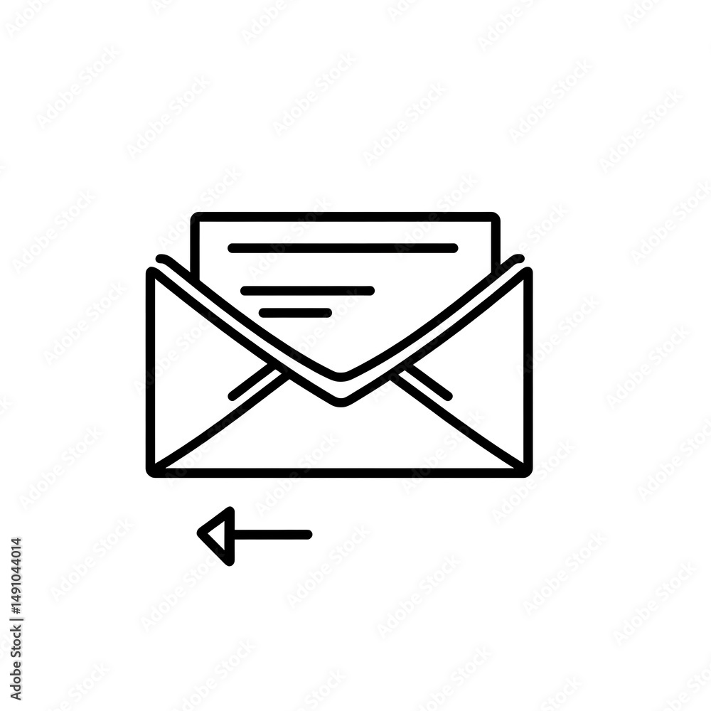 Poster sending email concept: simple outline of letter with arrow indicating delivery for web designs.
