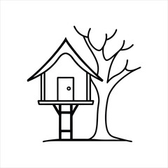 Tree House Graphic Template in Linear Style