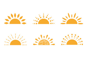 Hand-drawn sun symbols collection. Different doodle styles.