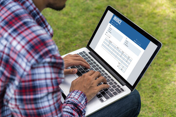 Invoice on computer screen from accounting application. Computer program for financial and budget of corporate business. Snugly.