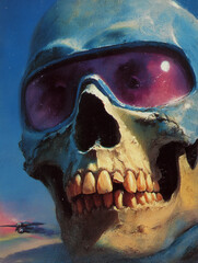 Skull album covers of the 70s and 80s grotesque, conceptual art paintings style, surrealism