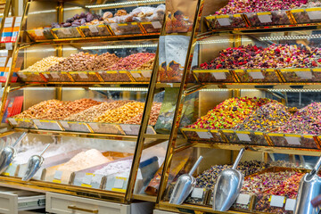 Various types of sweets at an Istanbul bazaar, Turkey