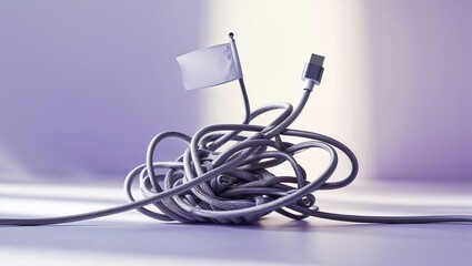 Tangled Cable with White Flag of Surrender