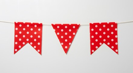 Fototapeta premium Red polka dot party banner decoration hanging for birthday celebration and festive event design element