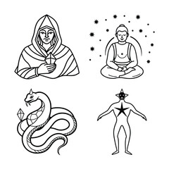 Celestial Priestess Surrounded by Sacred Geometry and Stars