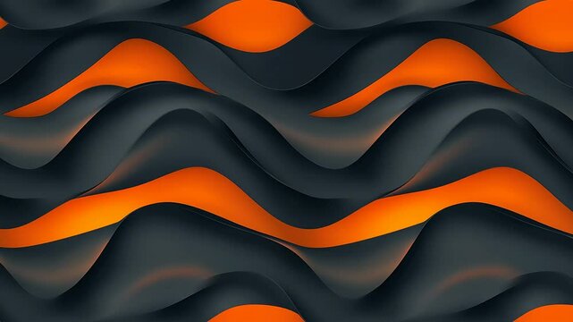 Seamless loop of flowing black and orange 3D waves in layered motion.