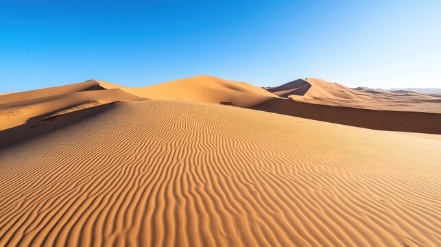 Desert landscape with golden sand dunes under a clear azure sky expanse - Powered by Adobe
