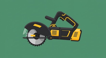 Fototapeta premium Stylized illustration of a circular saw with black and yellow design elements