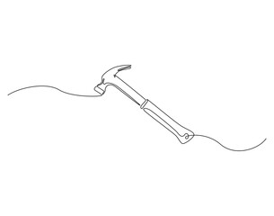 Hammer outline drawing illustration. Continuous line draw of repair equipment vector