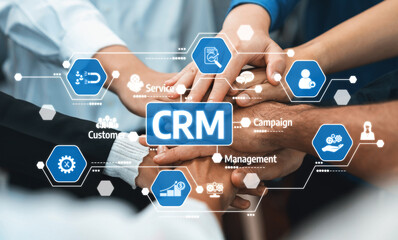 Group of diverse office worker join hand together in office room symbolize business synergy and...