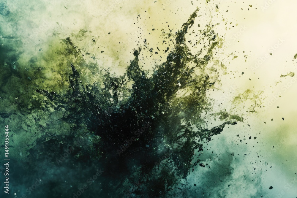 Poster an abstract explosion of dark matter with light and wispy textures, creating a captivating, surreal 