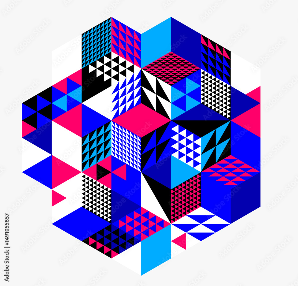 Canvas Prints abstract vector wallpaper with 3d isometric cubes blocks, geometric construction with blocks shapes 