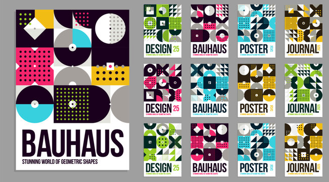 Bauhaus covers design, vector set geometric patterns abstract backgrounds collection, design templates for flyers, booklets and advertising, retro construct style graphics.