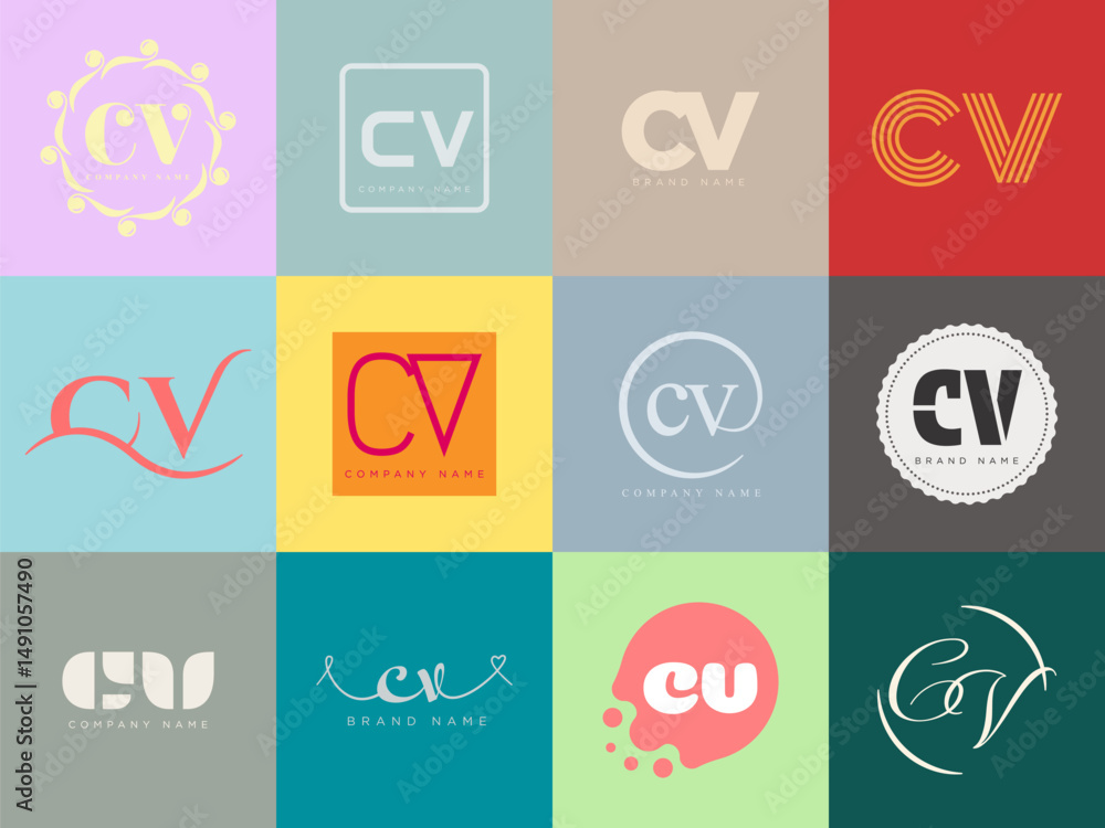 Fototapete cv logo company template. letter c and v logotype. set different classic serif lettering and modern 