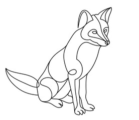 Red fox linear vector illustration isolated, cute wild animal wildlife adorable canine, monochrome artistic drawing.