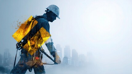 Industrial Worker with Safety Gear in Urban Environment Background