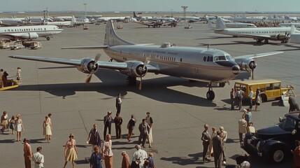 Vintage Airplane at Airport - Retro Travel Scene