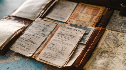 Obraz premium Vintage Documents and Maps - A Glimpse into the Past