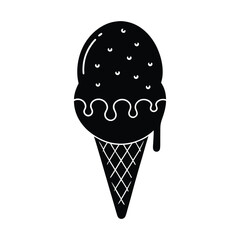 Hand Drawn Ice Cream Cone  Silhouette Illustration. Doodle Vector. Isolated on White Background
