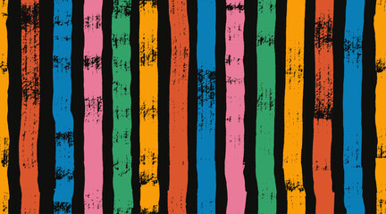 Straight colored thick lines seamless pattern painted with dry brush on canvas set. Seamless grunge marker highlight. Vector paint bold brush strokes, hand drawn thick grunge. Sketchy vertical lines.