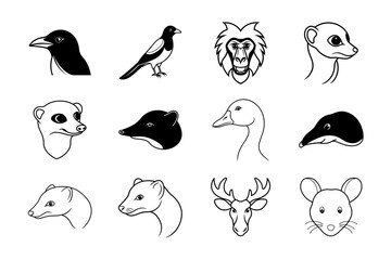 Animal Head Line Art Vector Set