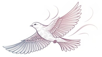 Elegant line art of flying bird with gradient wings and flowing motion lines, symbolic freedom tattoo design

