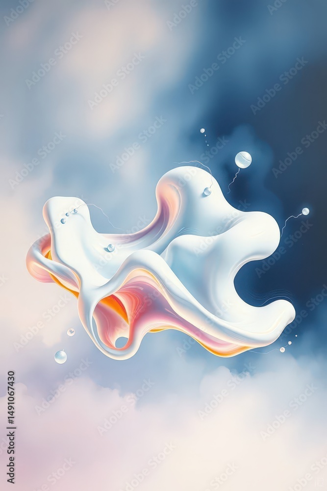 Poster floating abstract cloud blending ethereal colors and soft shapes against a dreamy backdrop of gentle