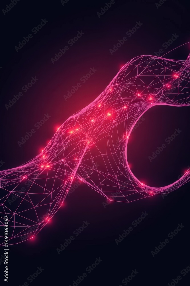 Poster intricate network of glowing lines and nodes creating a mesmerizing digital landscape at dusk