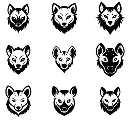 Fototapeta premium Set of stylized black and white African wild dog head logos.