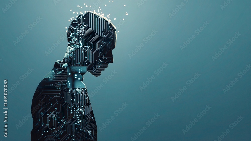 Poster ai driven automation concept with circuit board elements