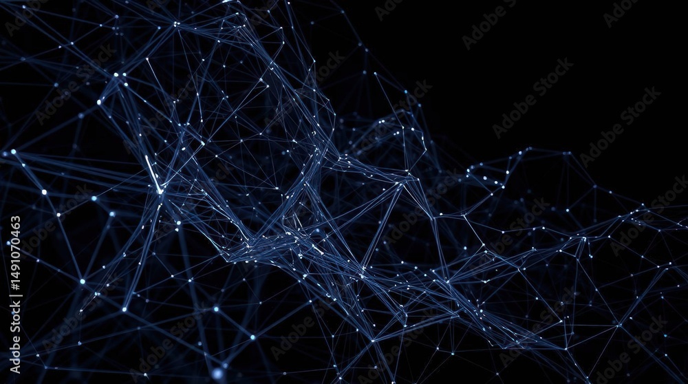 Poster intricate web of blue and white glowing lines representing a digital universe in abstract art form