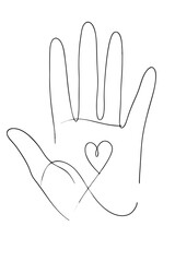 Obraz premium Open Hand with Heart for Charity Promotions, Humanitarian Projects and Kindness Campaigns – one line illustration, continuous line art, single line sketch