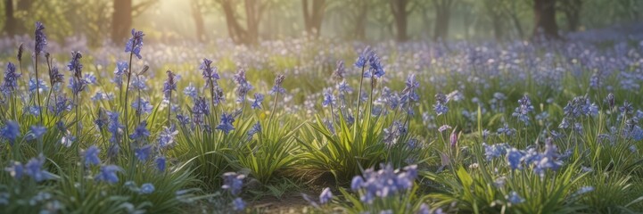 Obraz premium Delicate watercolor style; bluebells, crocuses, and forget-me-nots , bluebells, cute