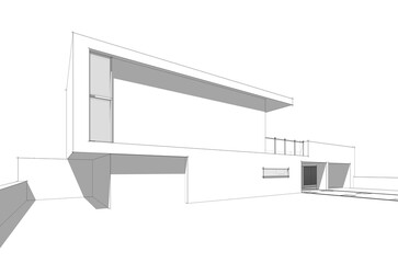 House building sketch architectural 3d illustration