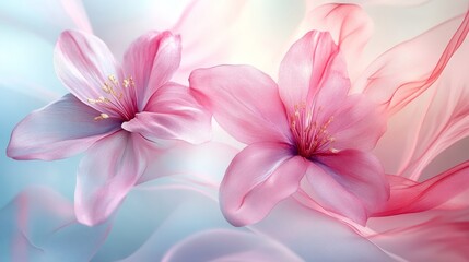 Delicate, pastel pink flowers on sheer, flowing fabric.