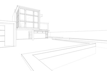 House building sketch architectural 3d illustration