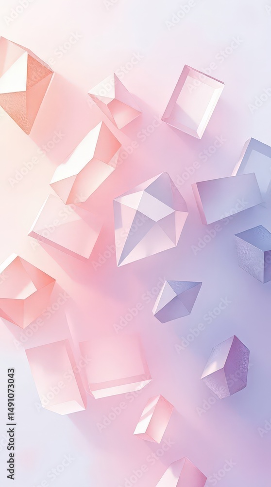 Poster abstract geometric shapes in soft pastel hues create a serene visual experience in a dreamy atmosphe