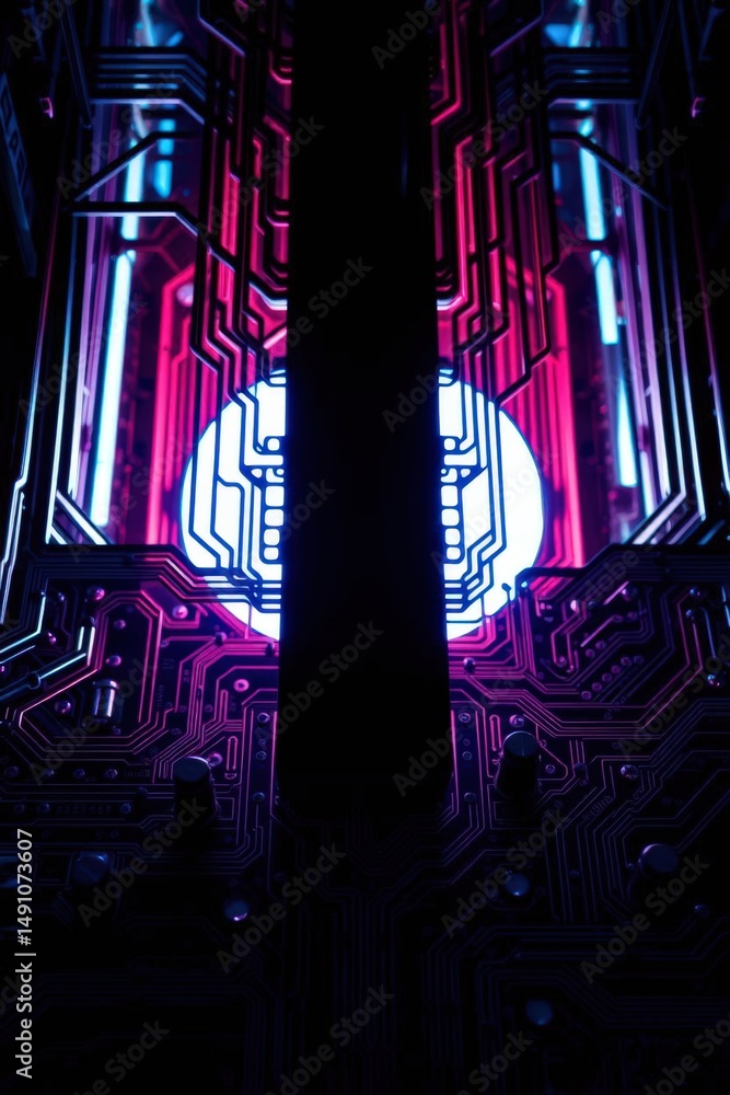 Aufkleber vibrant circuit design illuminated by neon lights creating an abstract technological aesthetic in a 