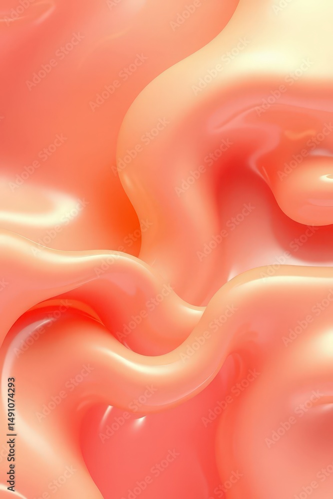 Poster fluid swirls of soft coral hues create an abstract dance of color and texture in a serene compositio