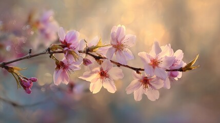 Naklejka premium Beautiful Pink Cherry Blossoms Spring Flowers Soft Light Delicate Petals Nature Photography Artistic Image Botanical Bloom Soft 