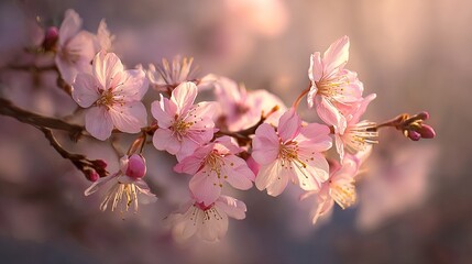 Obraz premium Beautiful Pink Cherry Blossoms Spring Flowers Soft Light Delicate Petals Nature Photography Botanical Image Floral Background 