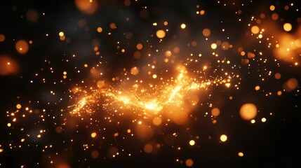 Fototapeta premium Glowing Orange and Gold Particles Swirl on Black Background