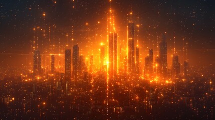 Obraz premium Cyberpunk-inspired golden cityscape with glowing towers