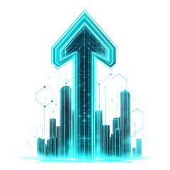 A Neon Cyan Arrow with Hexagonal Grids Futuristic C Isolated on Transparent Background