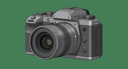 Artistic representation of digital camera with professional optical lens setup