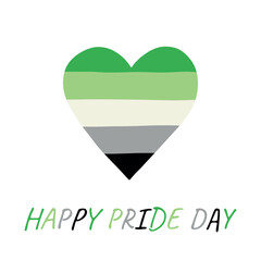 Colorful heart shape Aromantic pride flag Happy pride day LGBTQIA community Pride Month Vector hand drawn doodle for posters, stickers, logo, cards